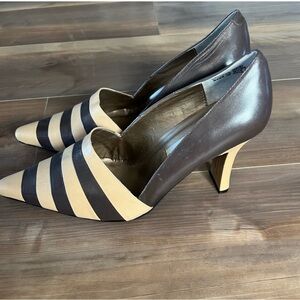 Women's Two-Tone Pointed Toe Pumps - Beige and Dark Brown